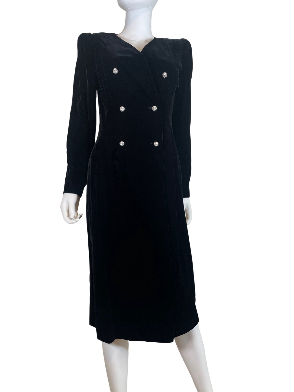 VTG Albert Nipon EXECUTIVE 80’s Black Velvet Coat Dress DYNASTY Alexis Jeweled 6