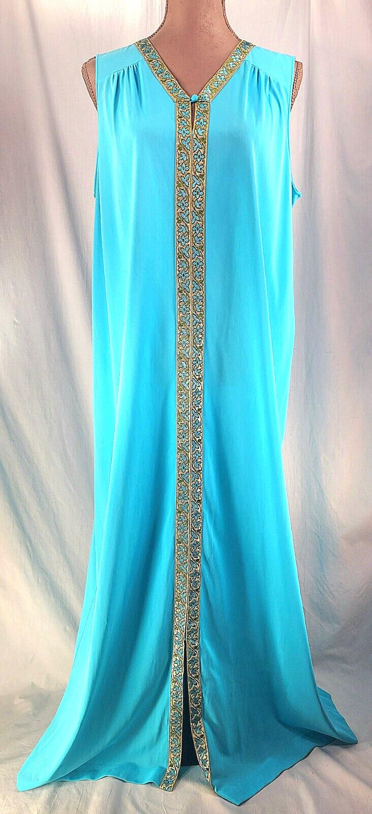 Vintage Lorraine Nightgown 1960 Turquoise Hollywood Regency Nylon LARGE Palazzo