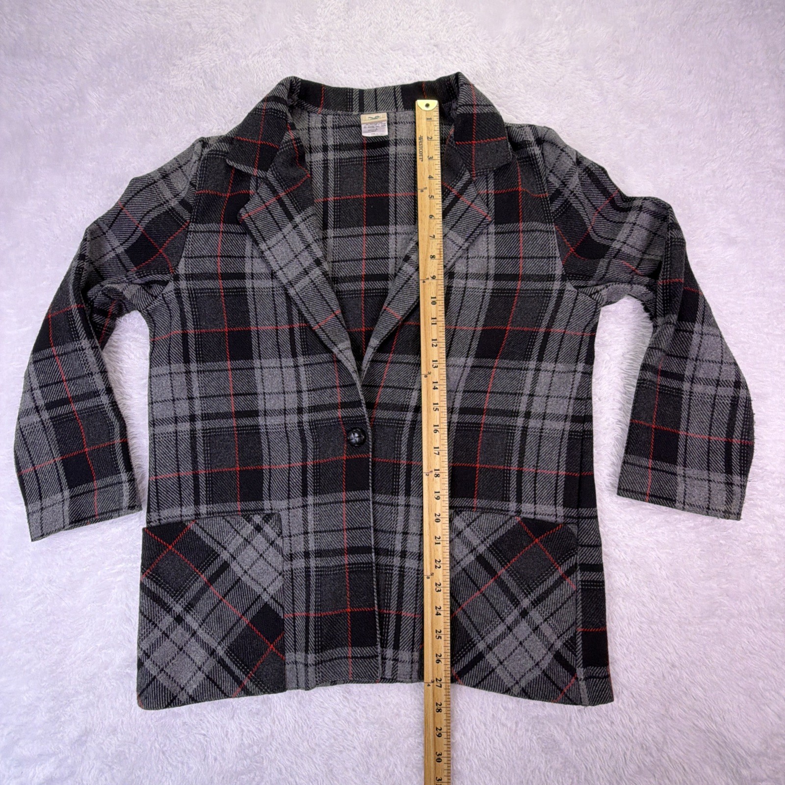 Vintage Haband Black, Gray, & Red Plaid Blazer Women’s Medium Made in USA