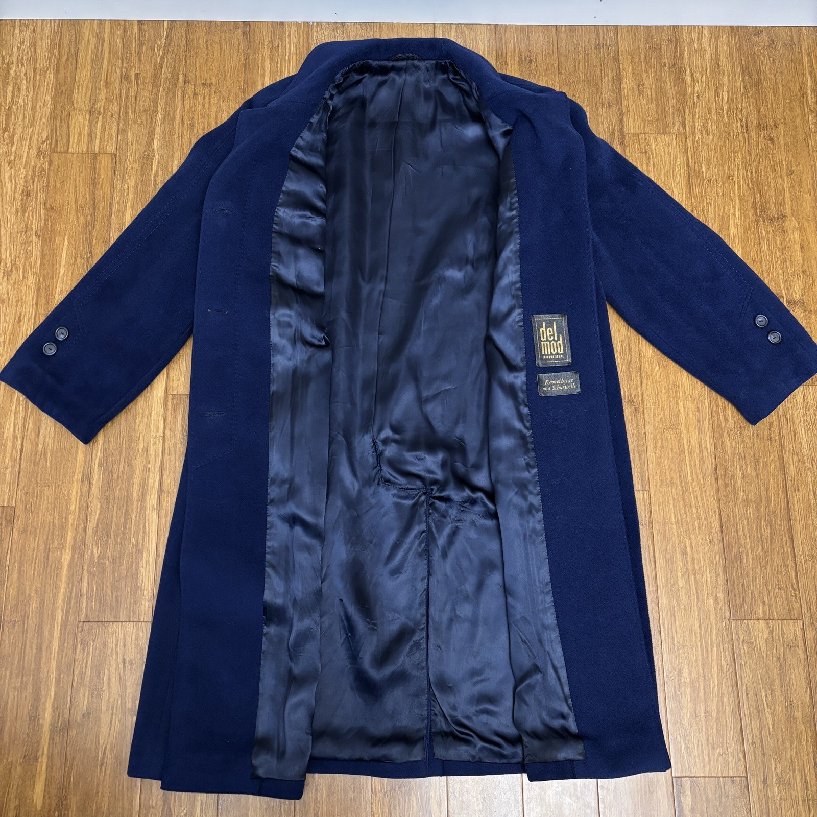 VTG Women’s Blue Del Mod International Camel Hair & Wool Blend Lined Pea Coat 42