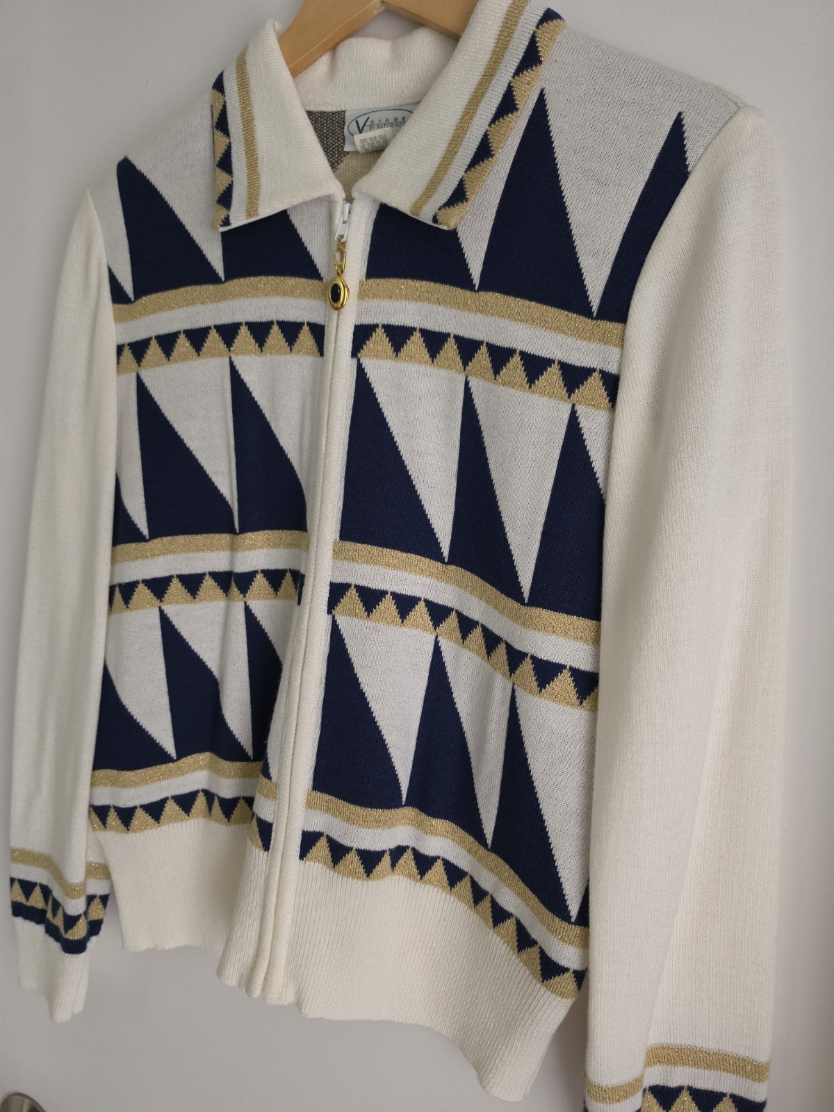 Vintage 80s Voyager by Patchington Zip Front Sweater USA Nautical Size Small