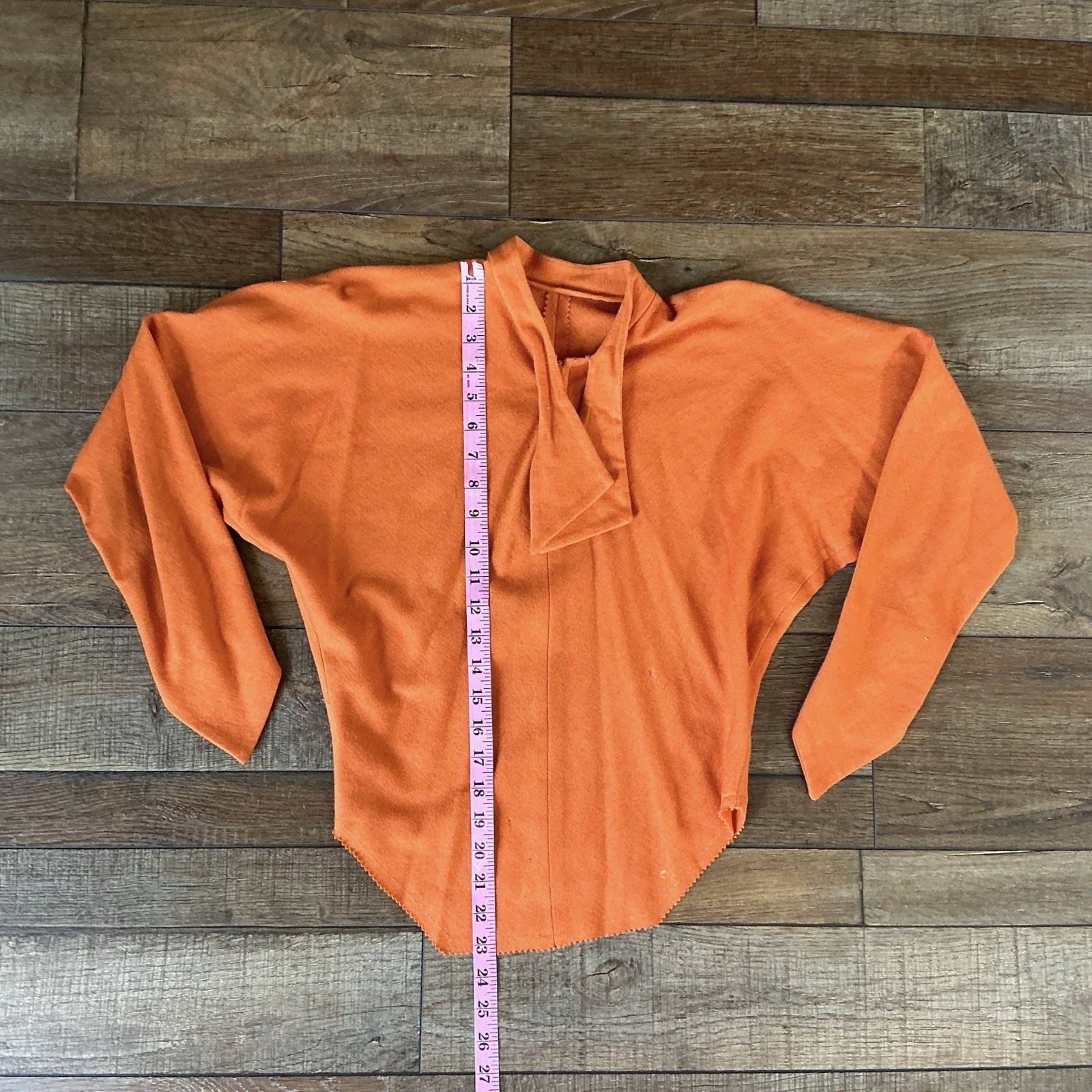 60s VINTAGE Lily Montez California Orange Knit top Tie Neck Size 10 Womens #19D4