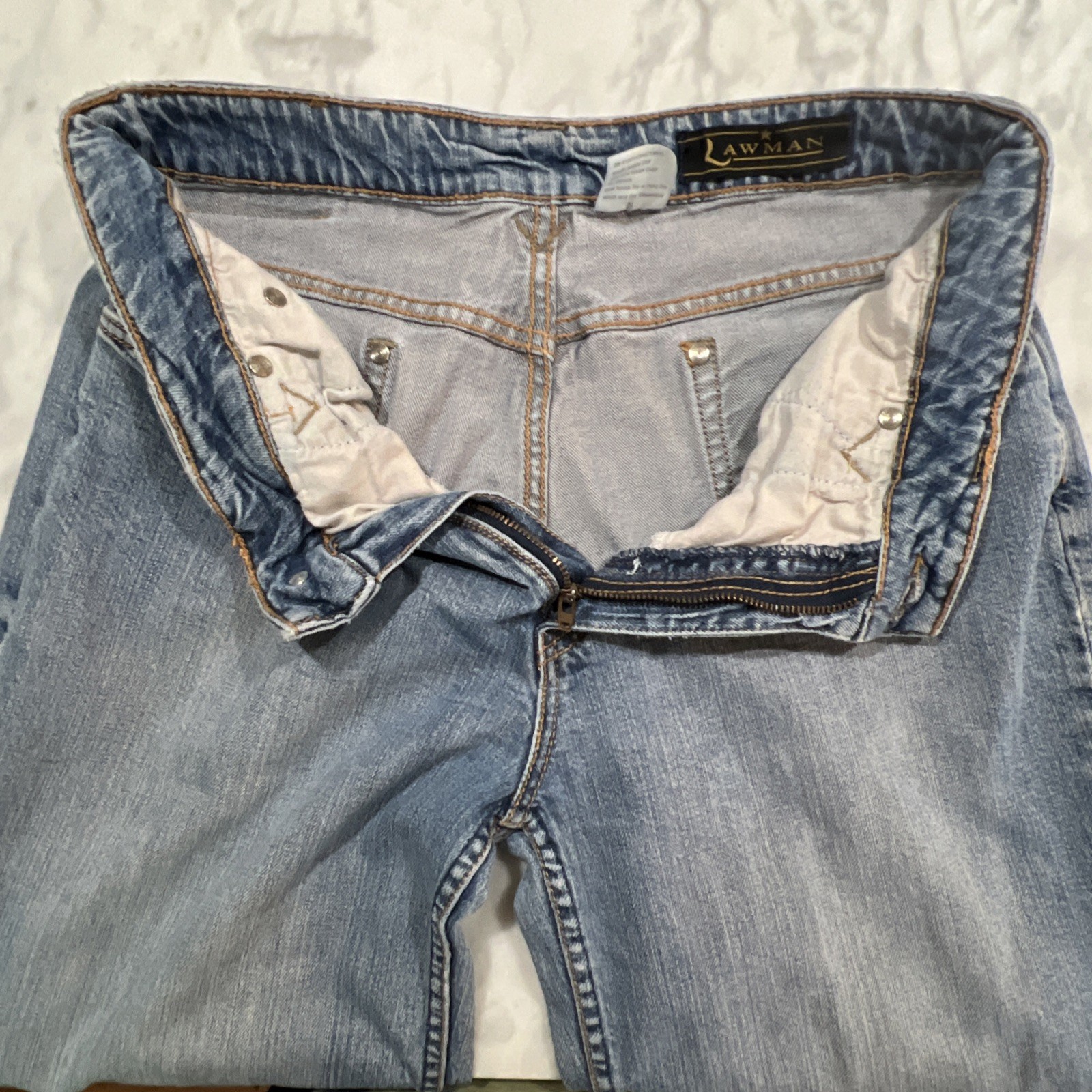 Vintage 90’s Lawman Western Jeans Women 13 Bell Bottom Embellished Faded Stretch