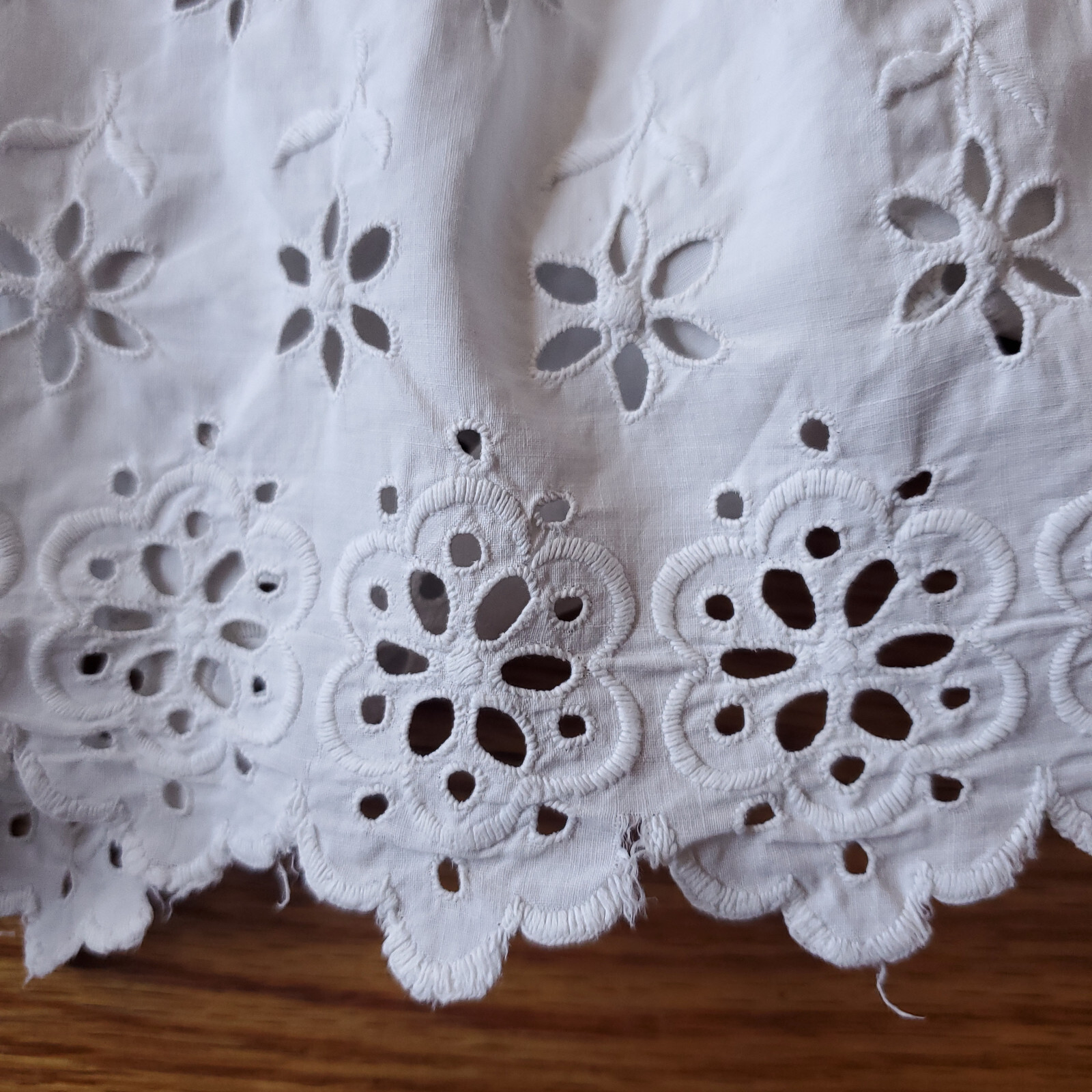 Antique Victorian Edwardian undergarment white cotton eyelet lace slip old dress