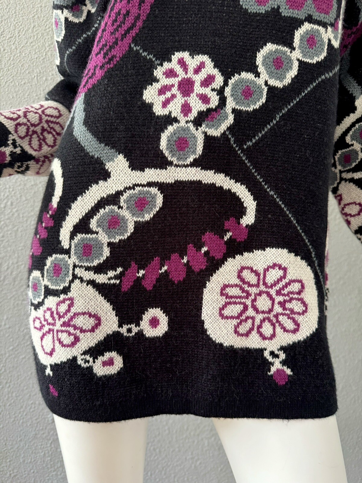 Vintage 80s Black Wool Funky CERVELLE Crew Tunic Sweater Top S