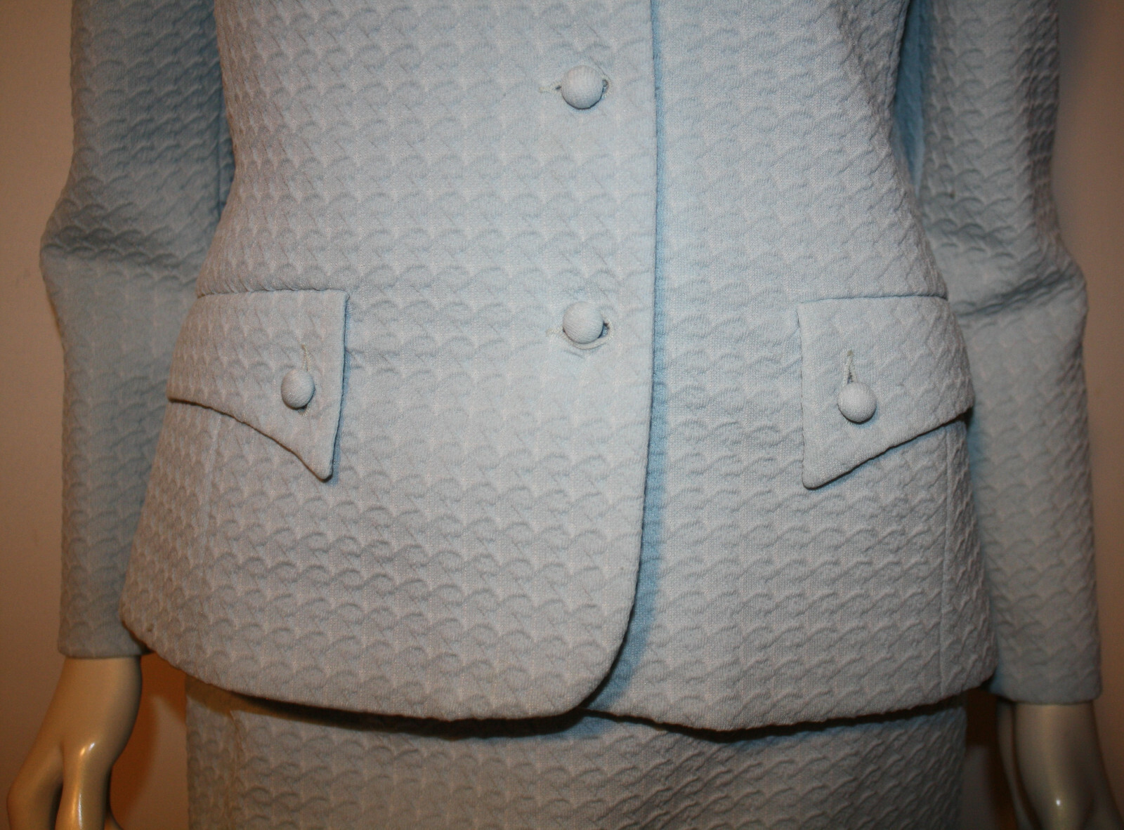 Vintage Light Blue Knit Suit Jacket 6 8 10 Amazing Button Details German Austria