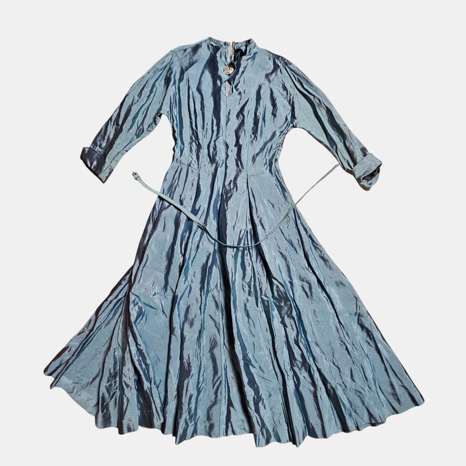 Vintage Prestige Junior of New York Belted Taffeta Midi Dress S Retro Chic 60s