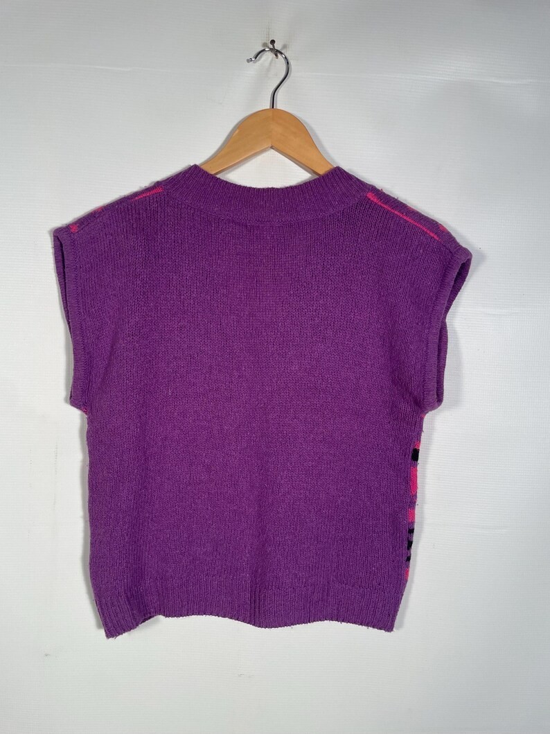 Vintage 1980s Fair Isle Geometric Angora Silk Blend Knit Sweater Vest Size S/M