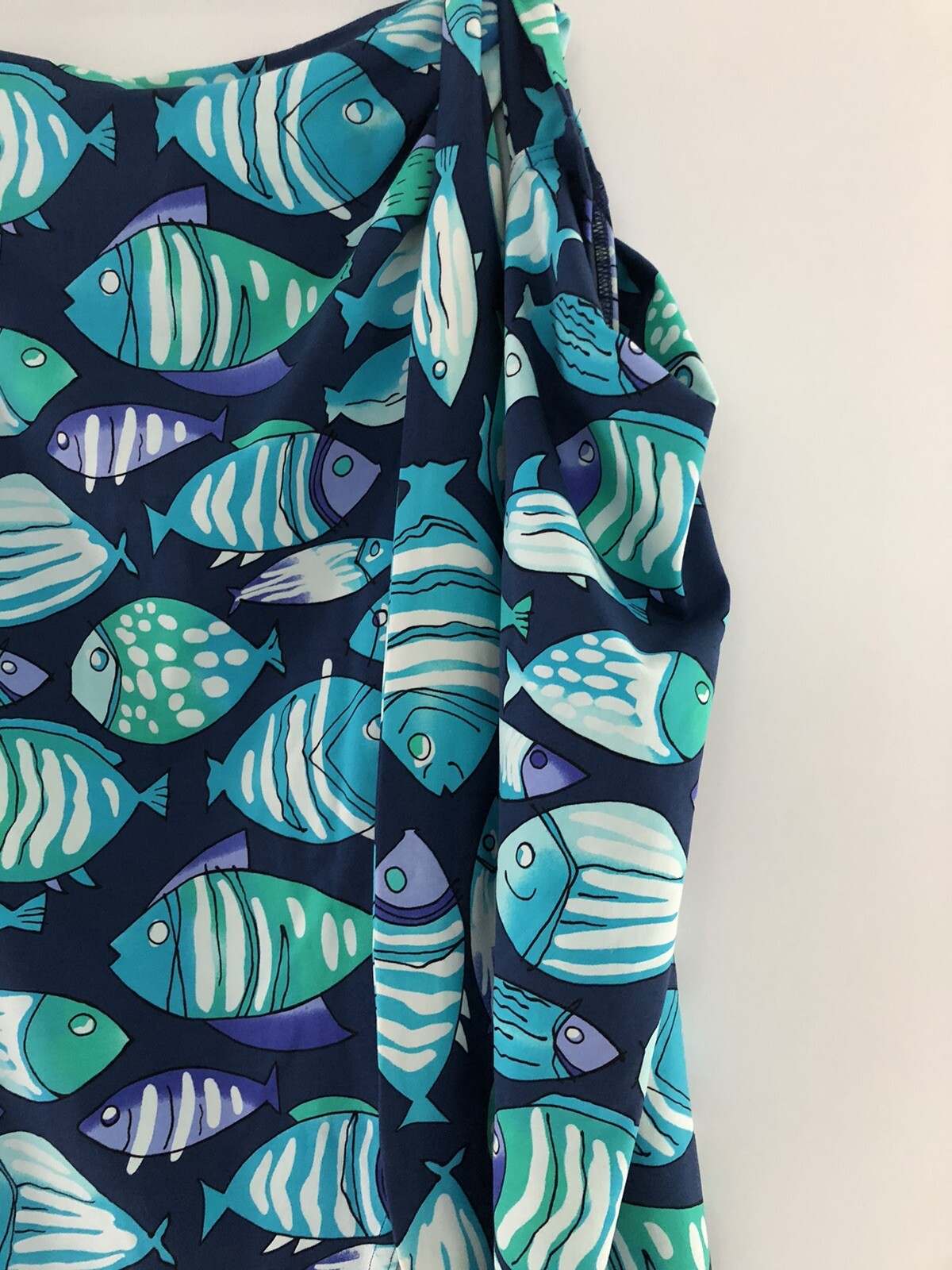 Vintage Tapemeasure Fish Print Wrap Skirt Made in USA Nylon Lycra