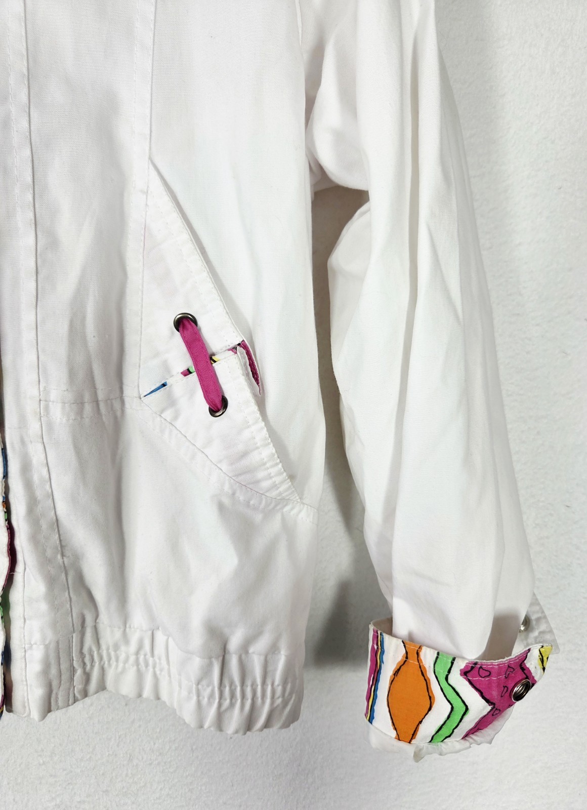 VTG 80’s Current Seen White Windbreaker Jacket Geometric Collar Women 14 Retro