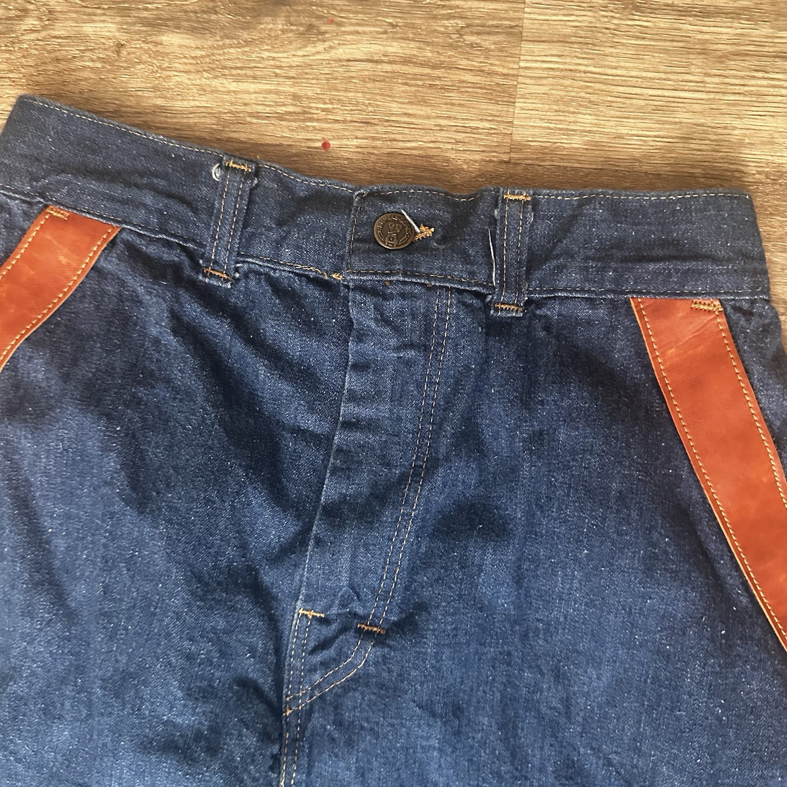 Vtg Rumble Seats by Wilkins Jean Skirt Women’s 25″ Waist Leather Accents