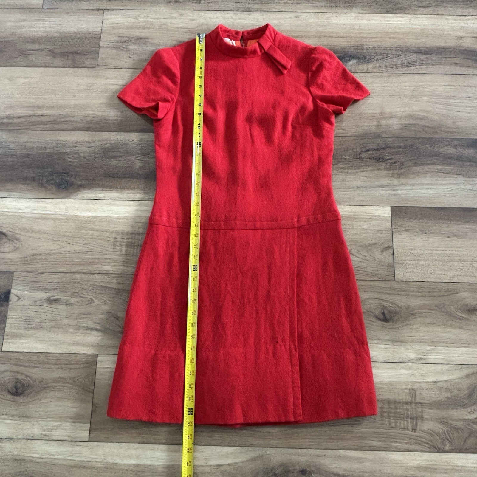 Vintage 1950-60’s Saks Fifth Avenue Red Wool Mod Hand Stitches Dress M READ