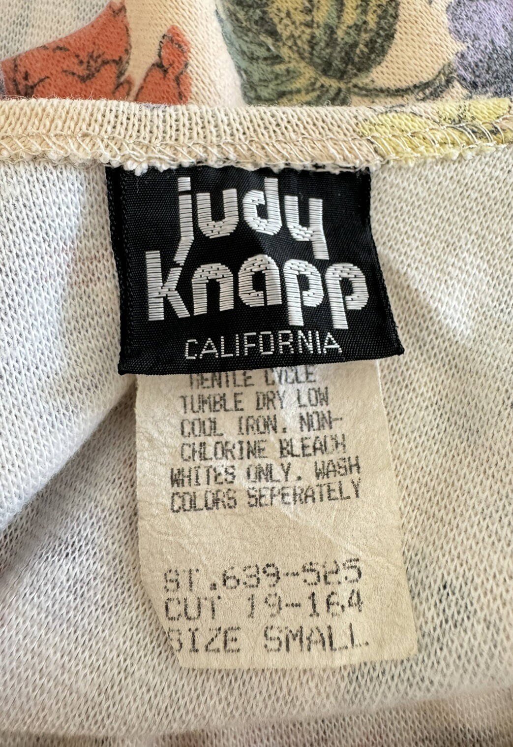 Vintage Judy Knapp California Floral Crop Top Size S Small 3/4 Sleeves