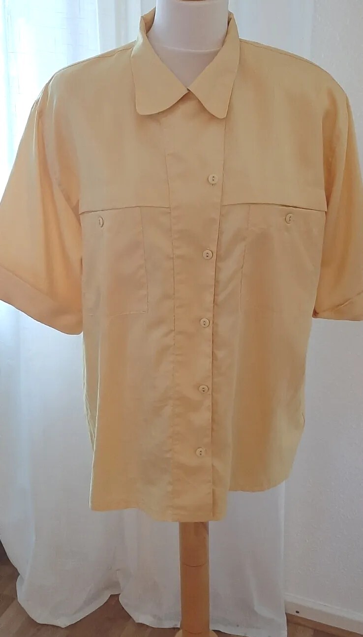Vintage Blouse 80s, Yellow, Shoulder Pads, Viscose