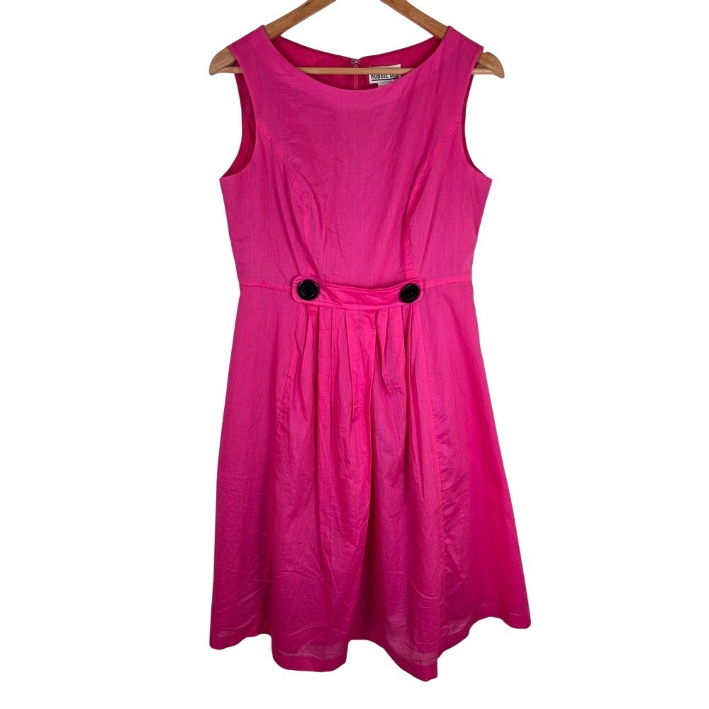 VTG Robbie Bee Sz 8 Pink Cotton Fit & Flare Dress Sleeveless Pleated Tea Party