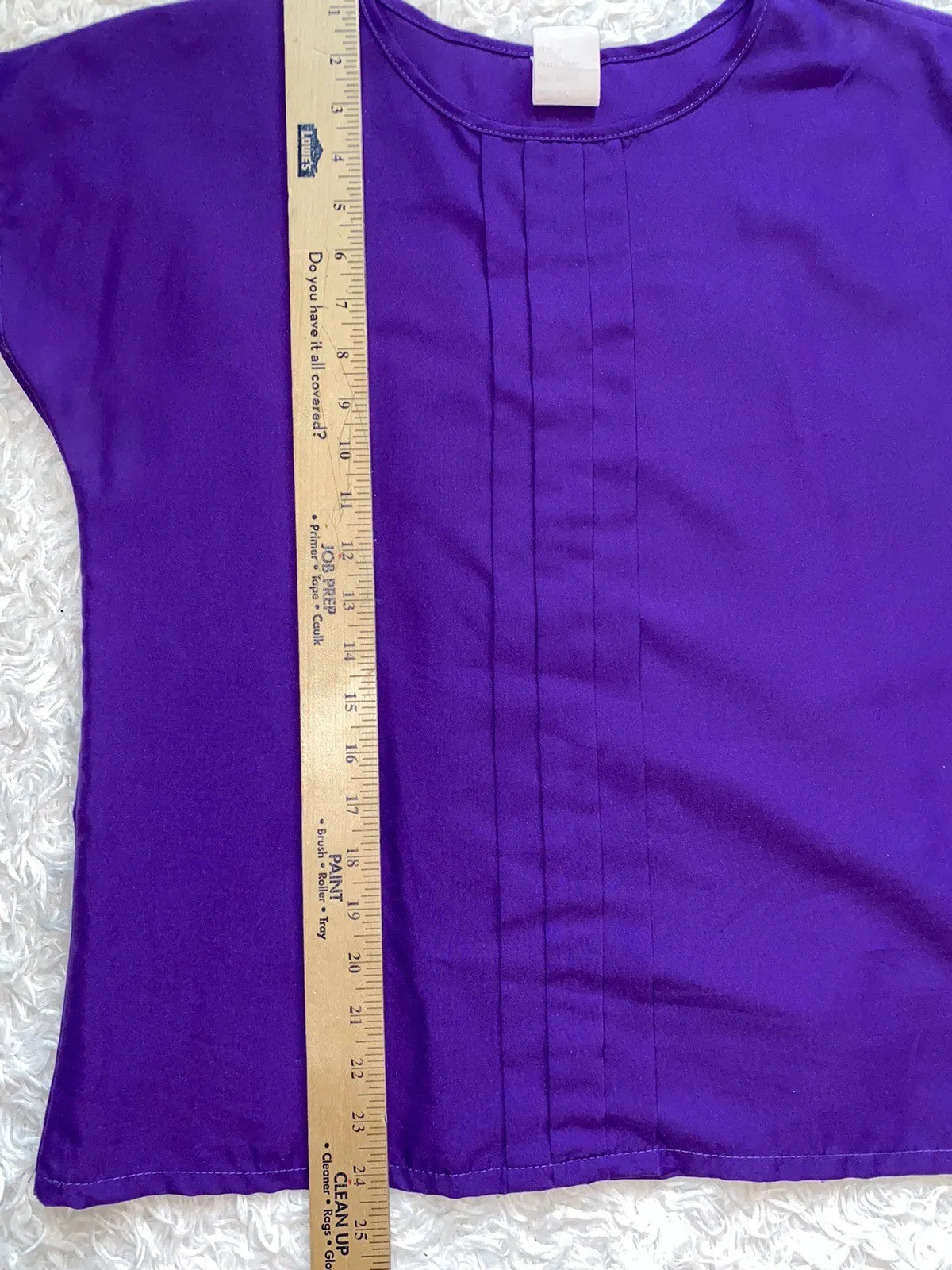 Vintage R&J Blouse Top Sz Small Purple Solid Short Sleeve Pleats Blouse Shirt