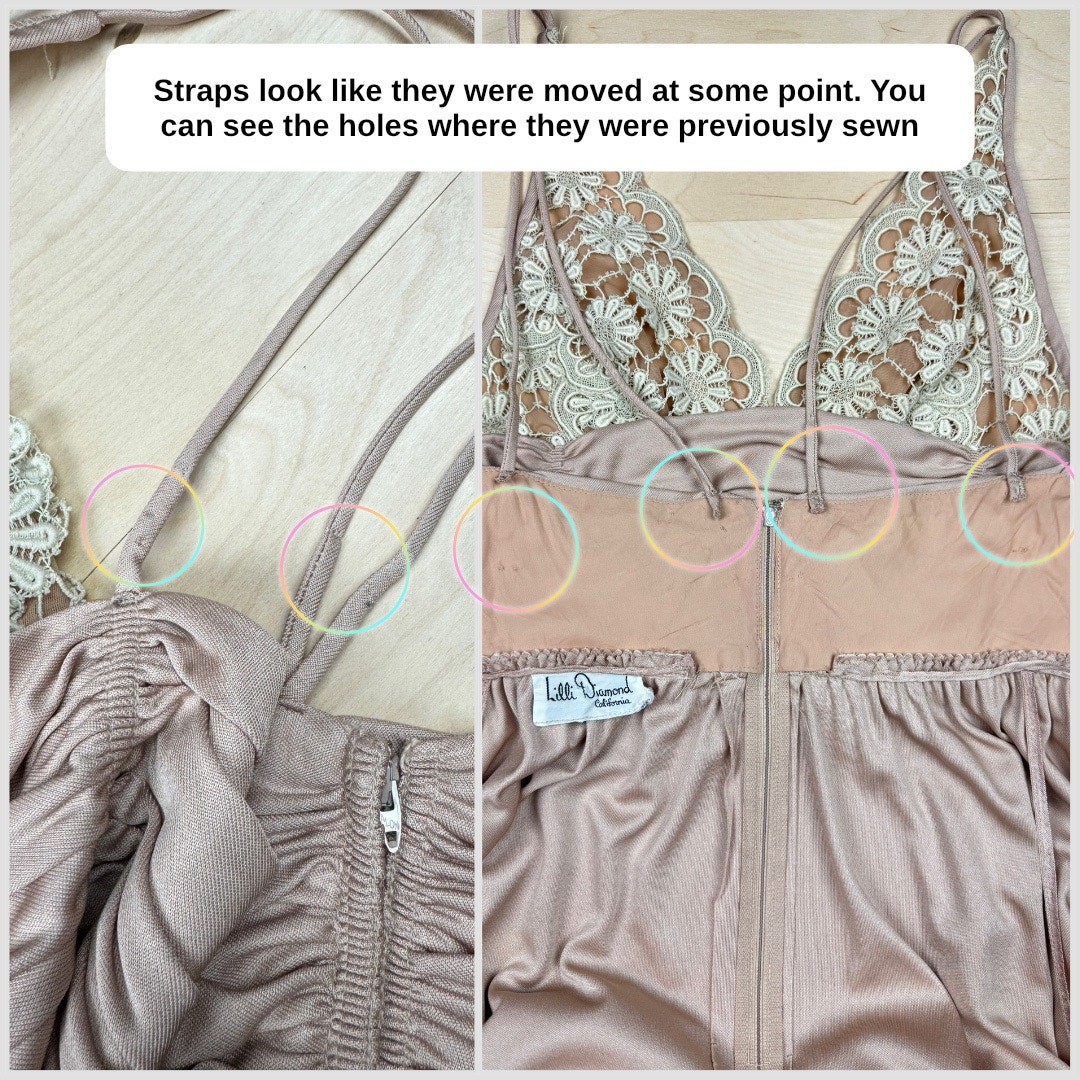 Vintage 1970s Taupe Illusion Floral Lace Strappy Backless Gown | 28″ Waist