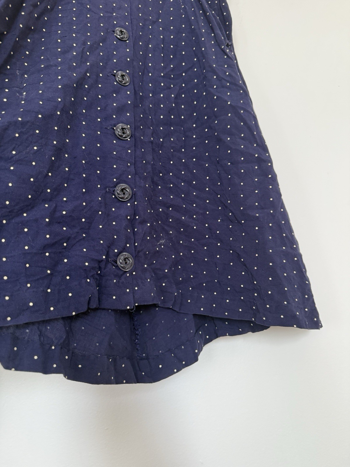 VINTAGE 40s FLOCKED POLKA DOT RAYON JERSEY BUTTON FRONT SLEEVELESS MIDI DRESS SM