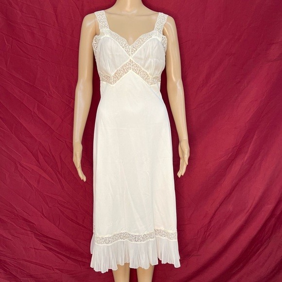 Vintage 1950s Charmode Sears Roebuck Lace Full-Length Slip Sleep Dress 36 Small