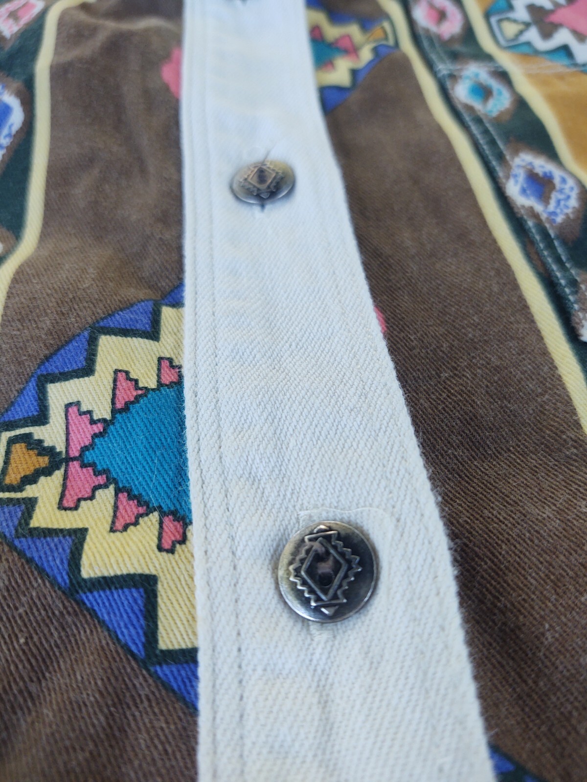 VINTAGE 90s Nuovo County Seat Southwestern Aztec Geometric Denim Vest M