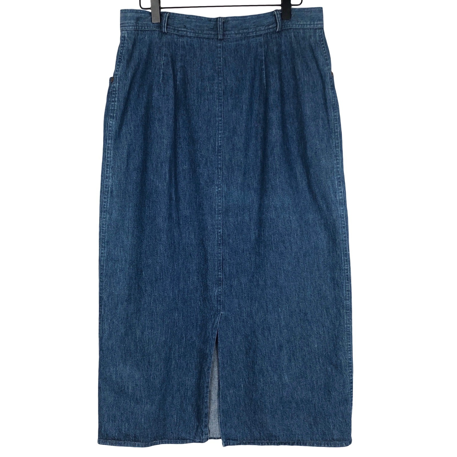 VTG Bushwacker USA Denim Wrap Midi Skirt Sz 14 Medium Wash Blue Jean Western