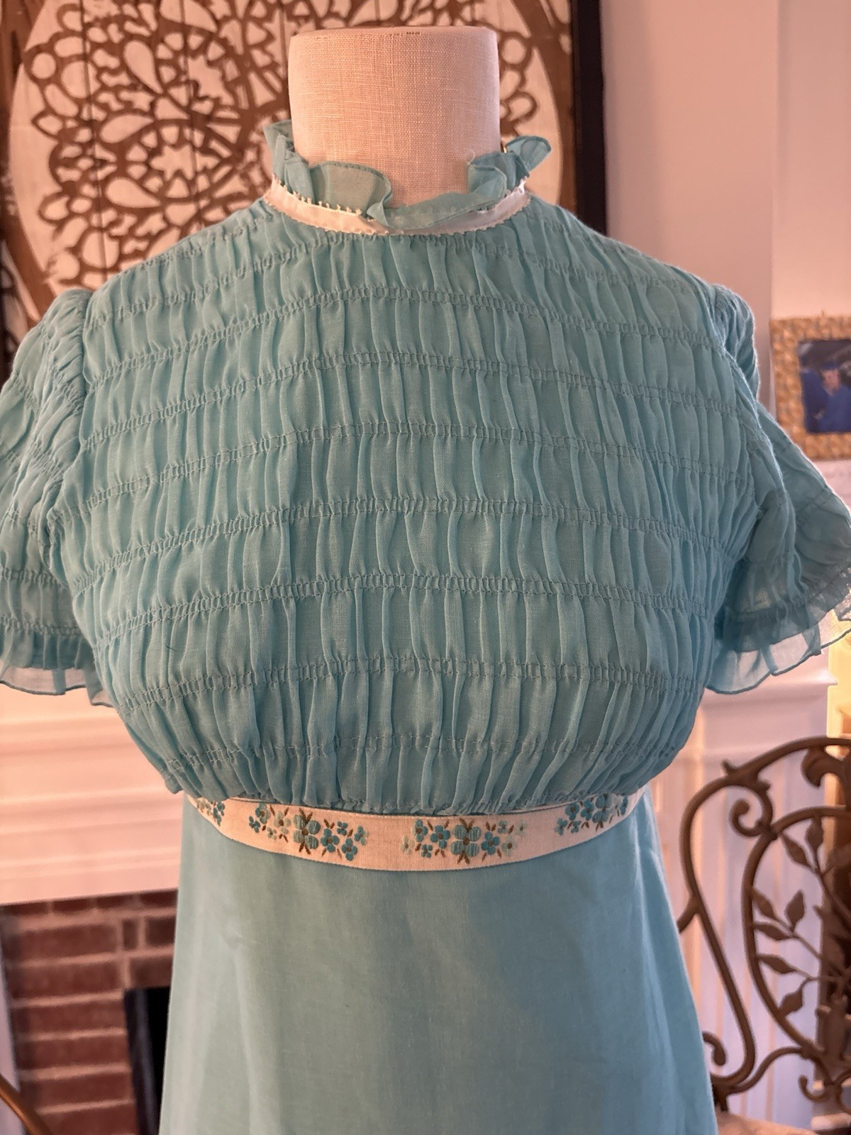 Vintage Blue Dress with Ribbon Trim Women’s