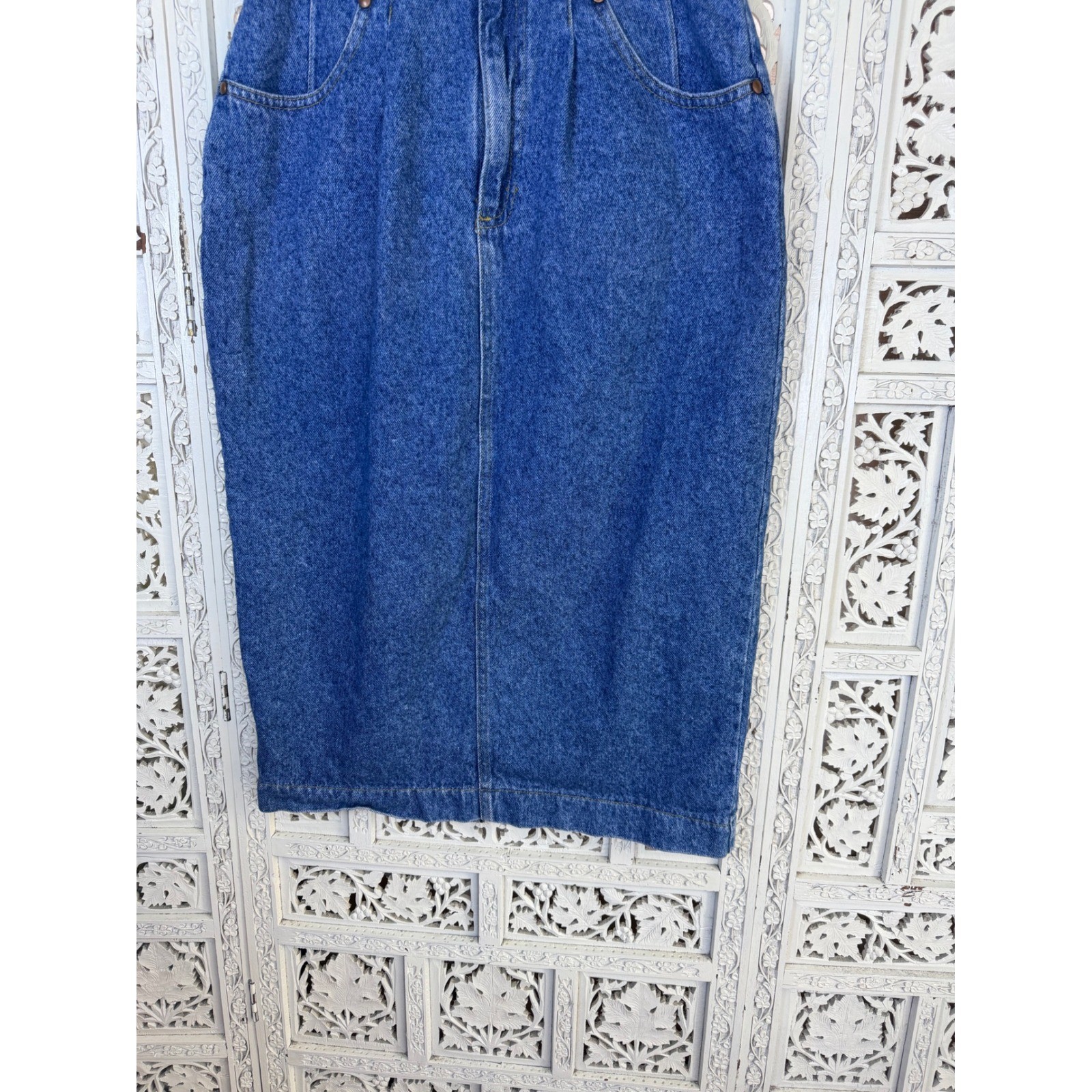 Vtg LEE Medium Wash Denim Midi Skirt Womens 8 Fits XXS Retro High Waisted 90’s