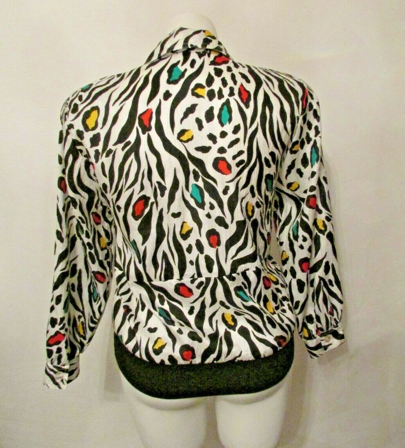 Leslie Fay Separates Multicolor Zebra Print Button Up L/S Top Blouson Blouse M
