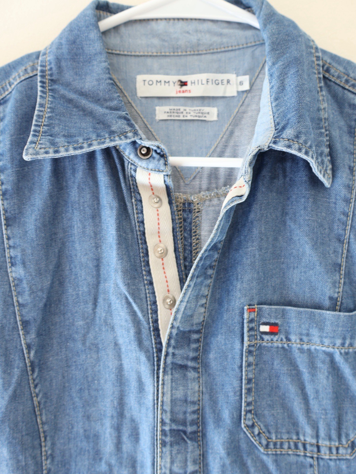 Vintage Tommy Hilfiger 6 Button Denim Midi Dress Blue Y2K Retro Preppy Grunge