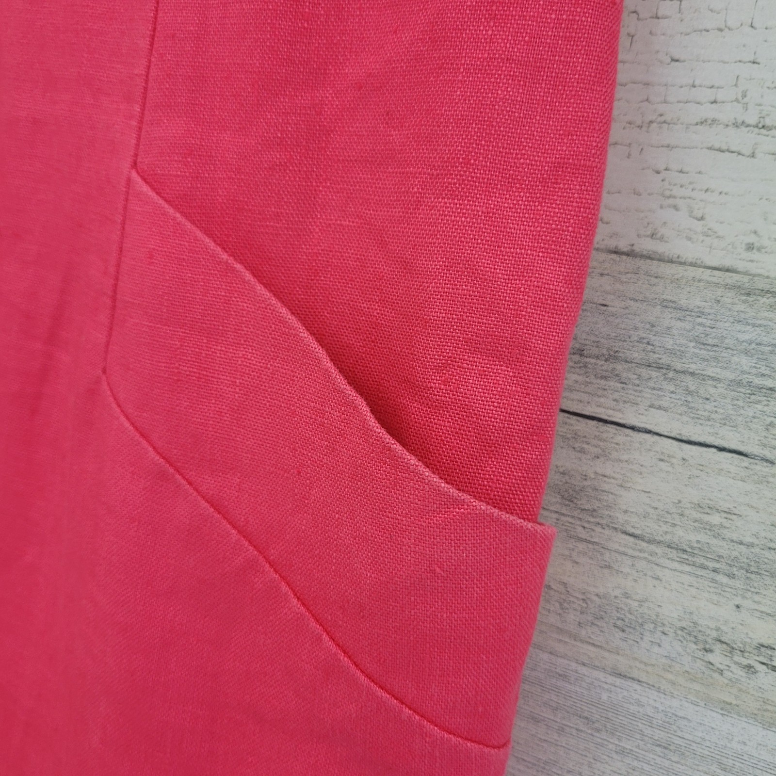 Vintage 90s Ellen Ashley Pink Linen Sheath Dress Pockets Lined Size 4