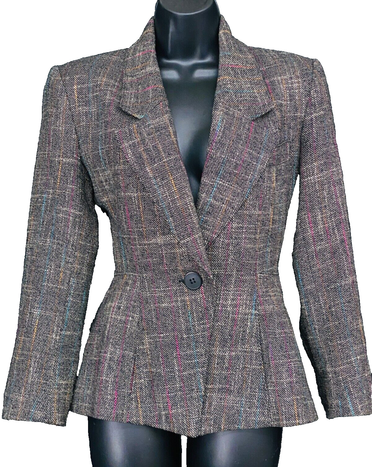 Vintage 1980s gray jacket, Victorian style wool rainbow blazer tailored S