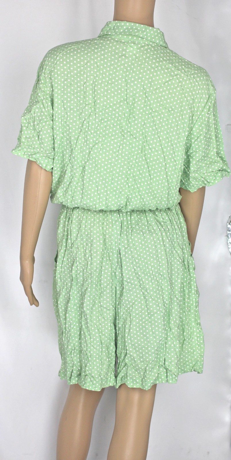 90s Y2K Vintage Rayon Shirt Shorts Romper Summer Playsuit Green White Dot 16 1X