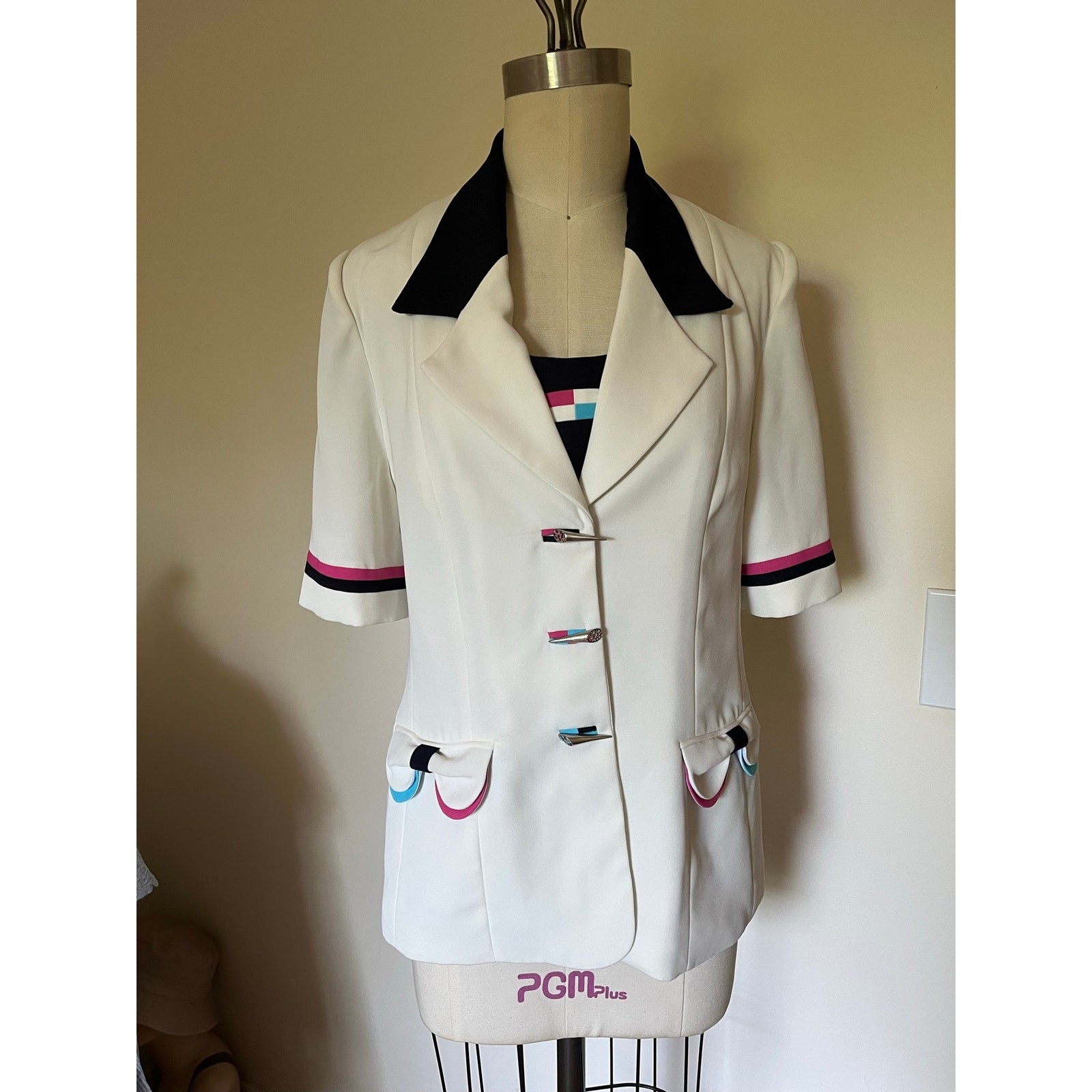 Vintage 80s Blazer colorful trim buttons Hana Class Made in Egypt 42 EU 6 US