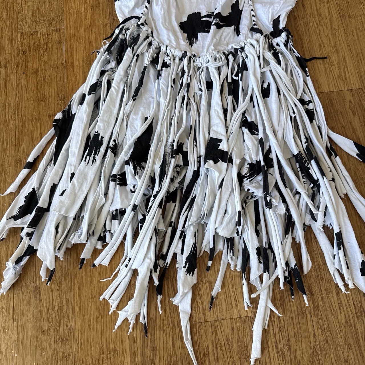 Vintage 1980S Braided Fringe Black-And-White Abstract Cotton Festival Dress Smal