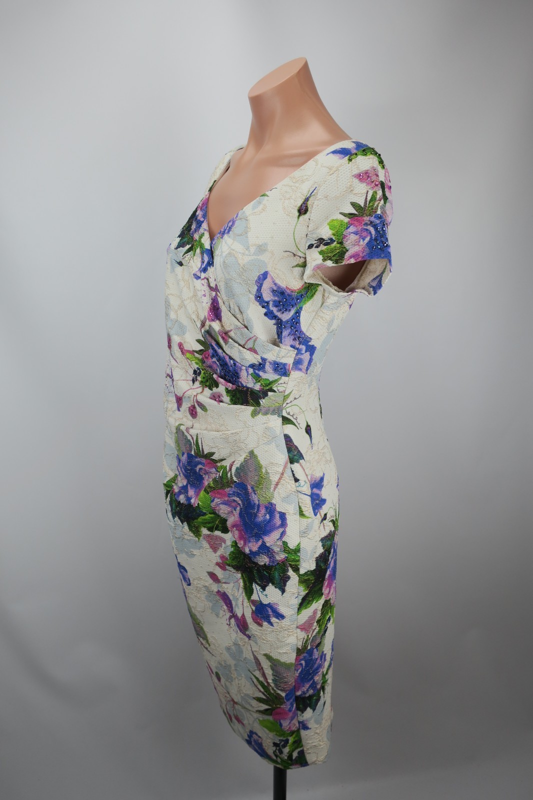 Adrianna Papell Gatsby Party Retro Colorful Floral Dress Wiggle Evening EUC sz 4