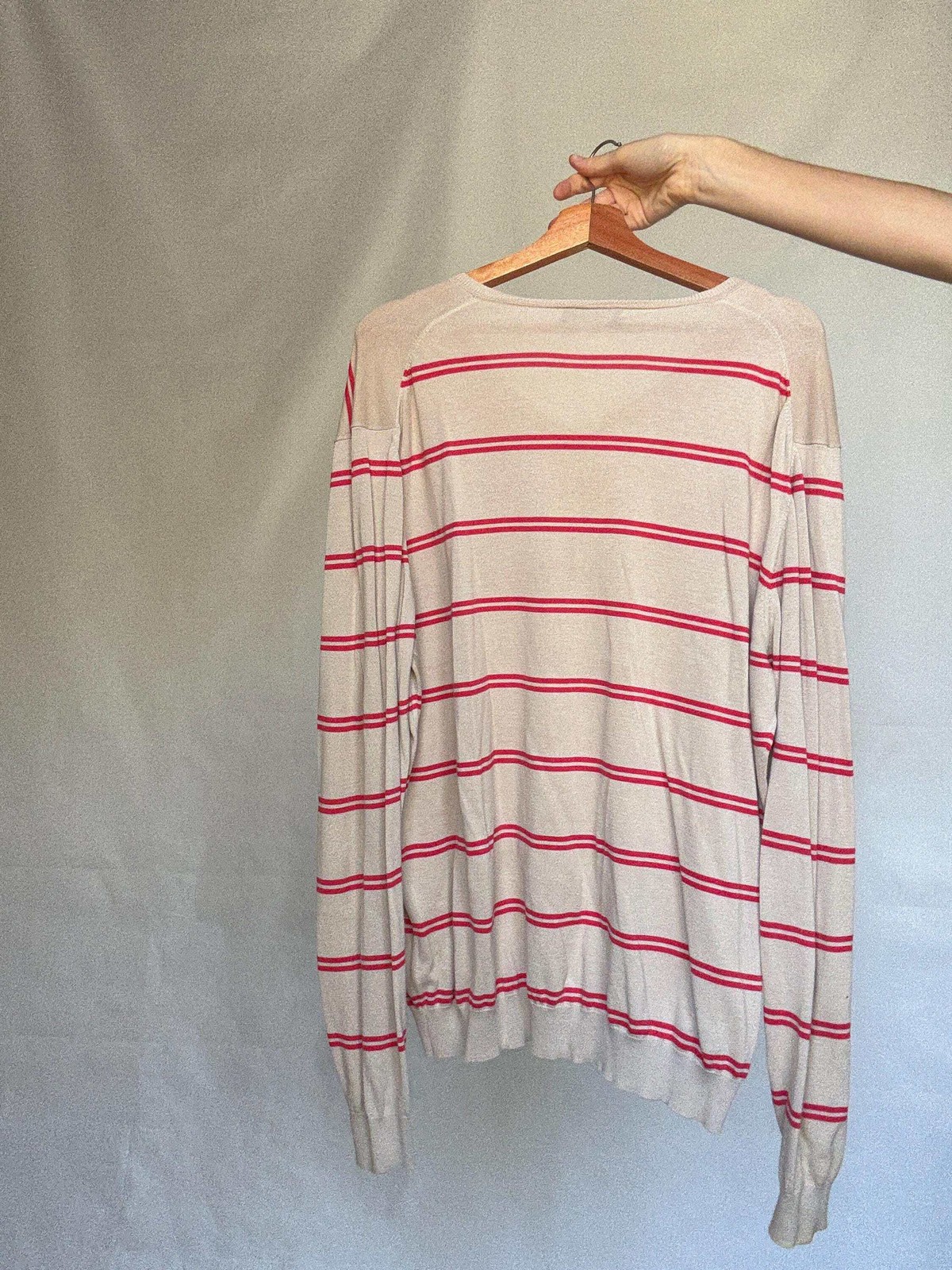 Massimo Dutti beige striped jumper, 100% extra fine cotton, ribbed cuffs and hem