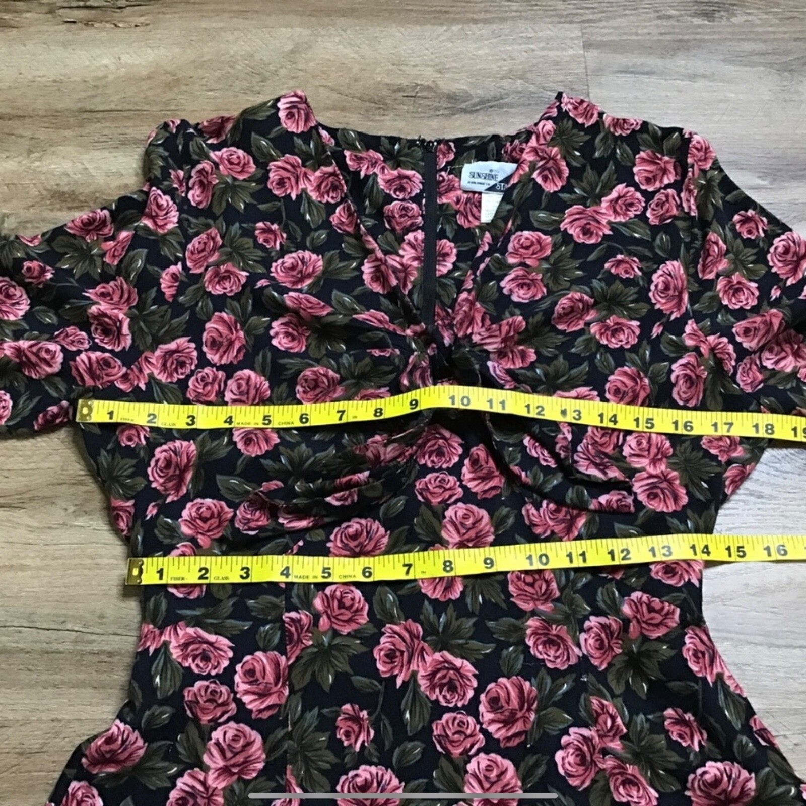 Vintage Y2K Floral Dress Size 12 Mini Rose Tie Front Black Pink Green 1990s
