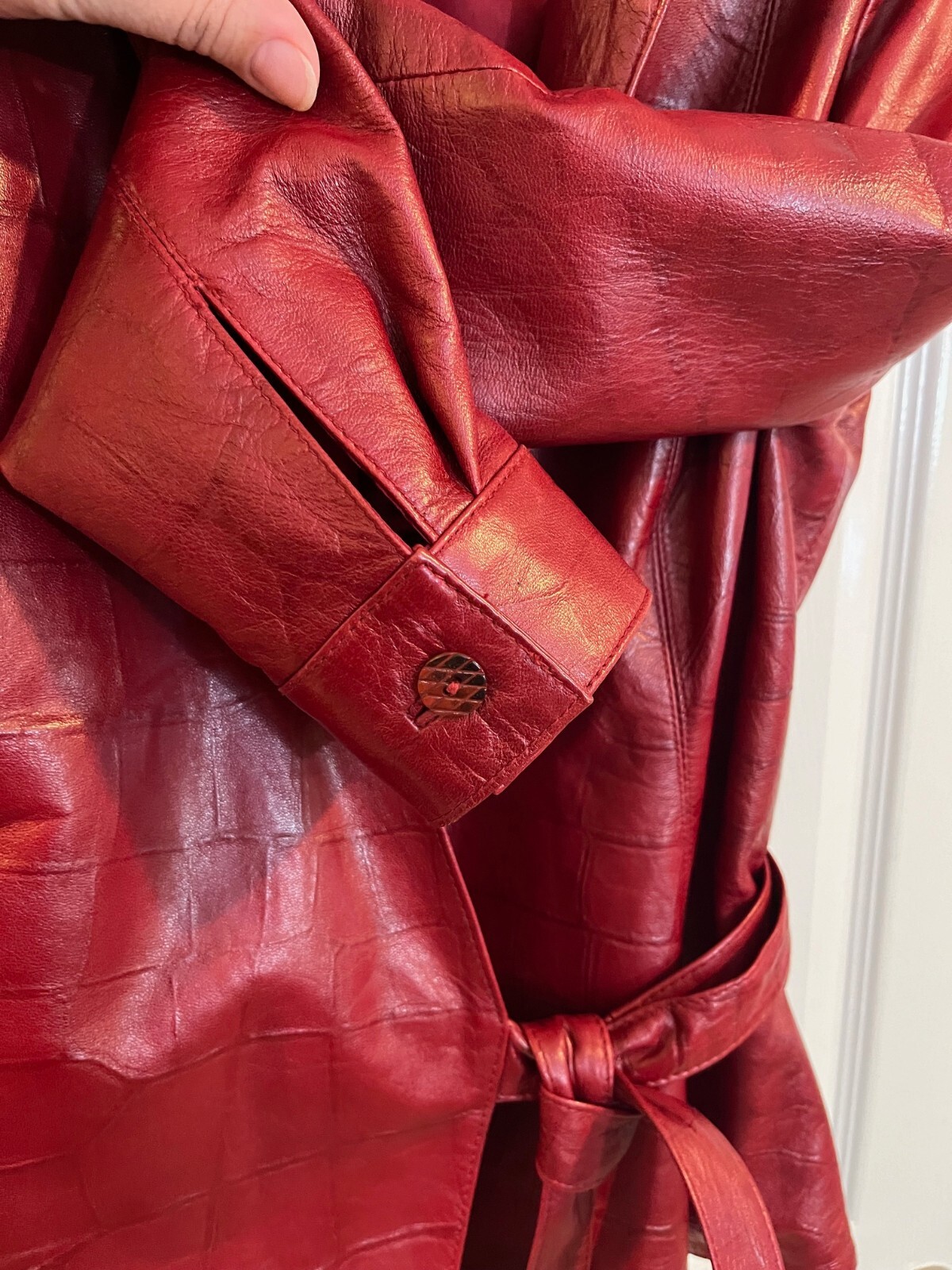 Noviello Bloom Vintage Red Leather Jacket Croc-Embossed Wrap Belt Size 4 Women’s