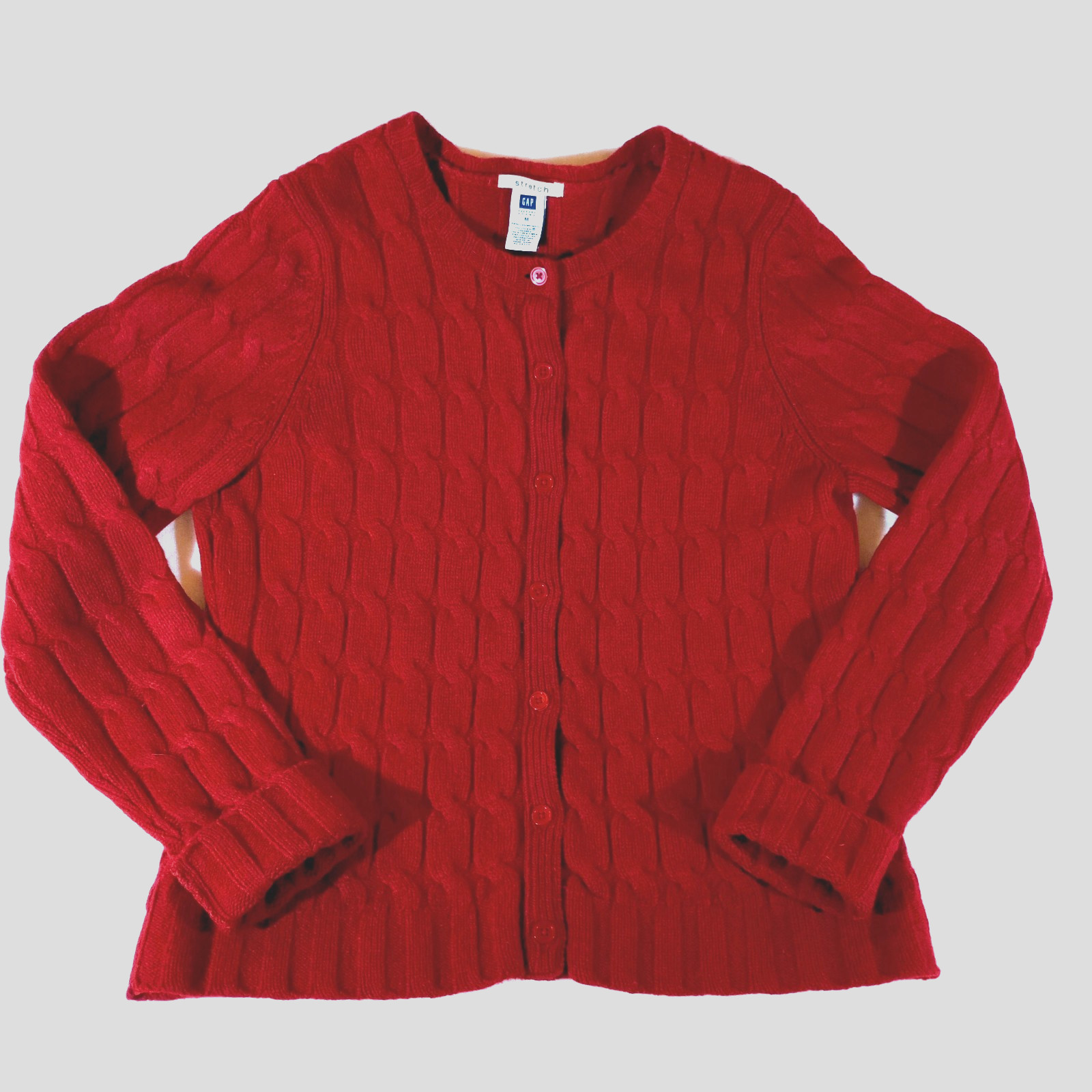 Vintage GAP Women’s M Lambs Wool Sweater EUC Cable Knit Cardigan Red Y2K BOHO