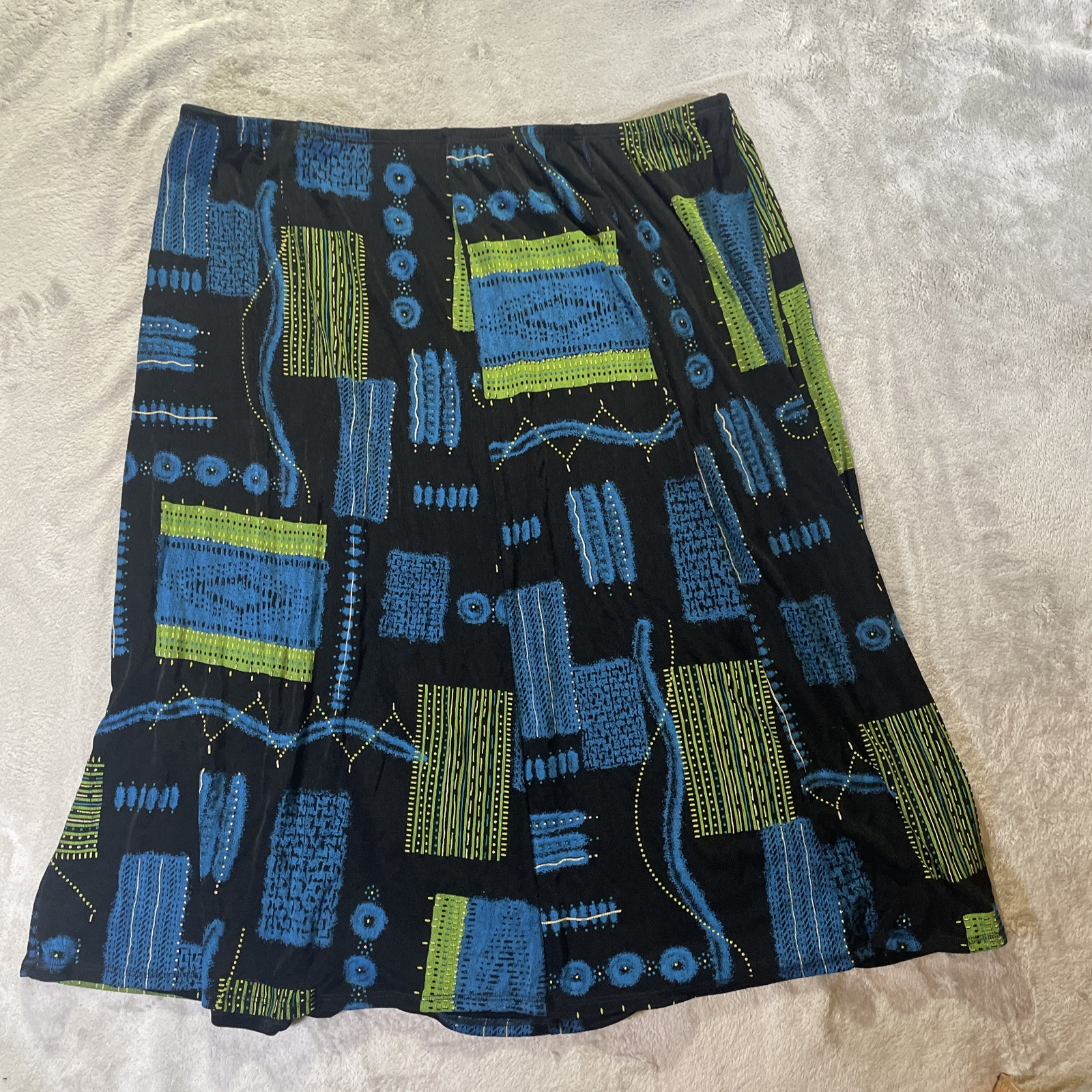 Vtg Renaissance Swing Skirt Woman 2x Abstract Print Elastic Waist Festival Boho