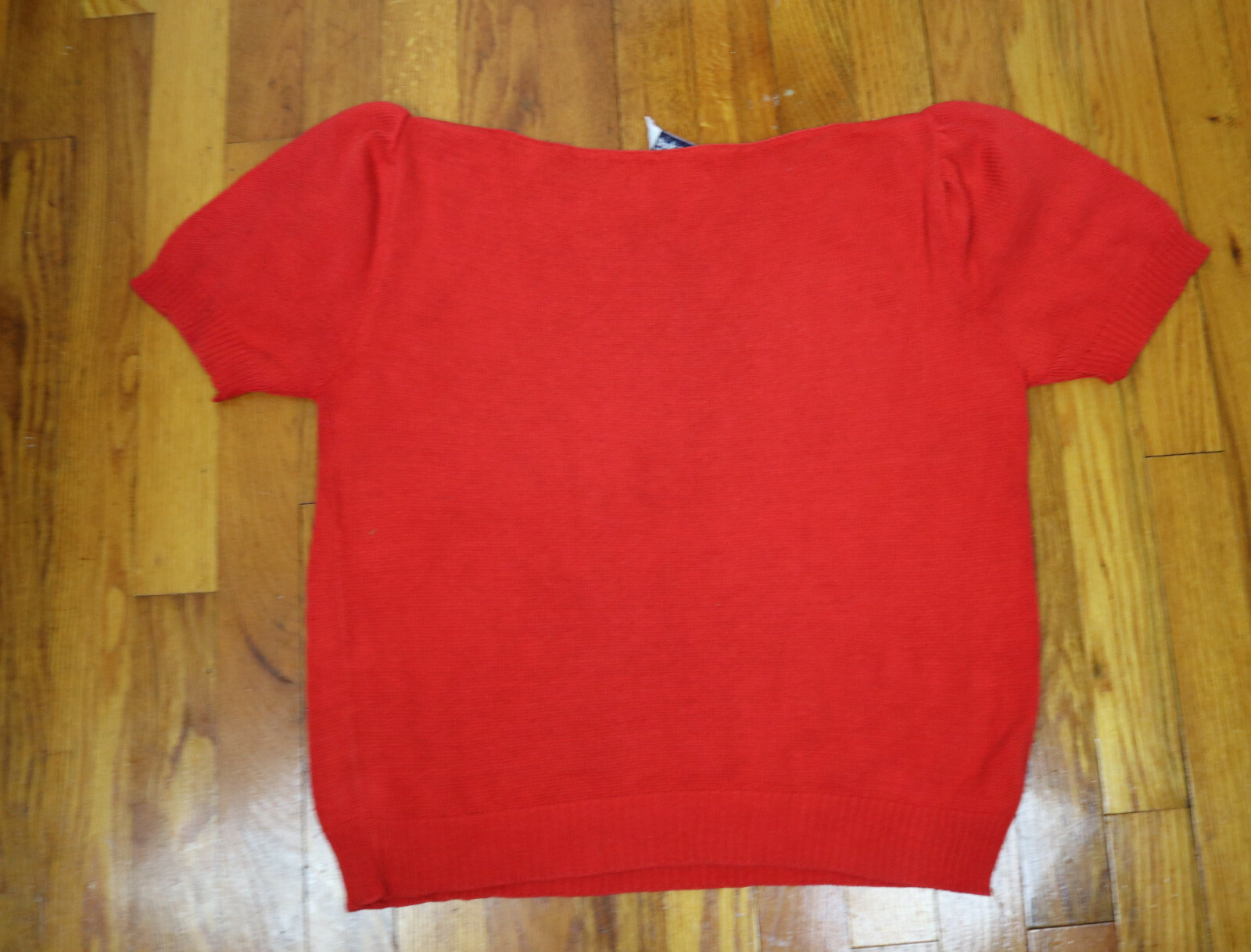 VINTAGE WOMEN’S SHORT SLEEVE SWEATER – RED – ROBERT SCOTT LTD – SIZE L