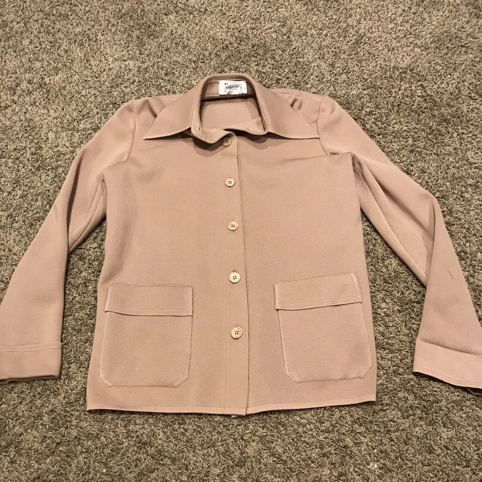 VINTAGE 70s DALTON Polyester CARDIGAN Beige Hong Kong Size 12 A33