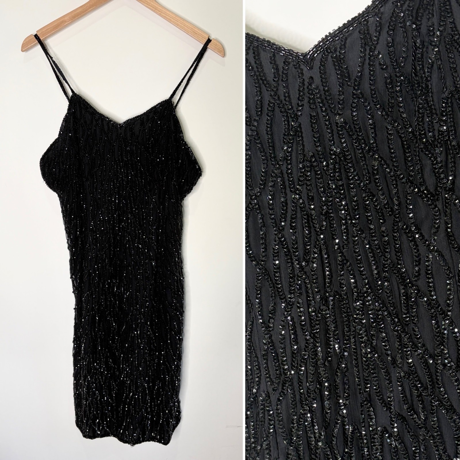 Vintage Mark & John By Gopal Sequin Mini Cocktail Dress Silk Black Glam XL / L