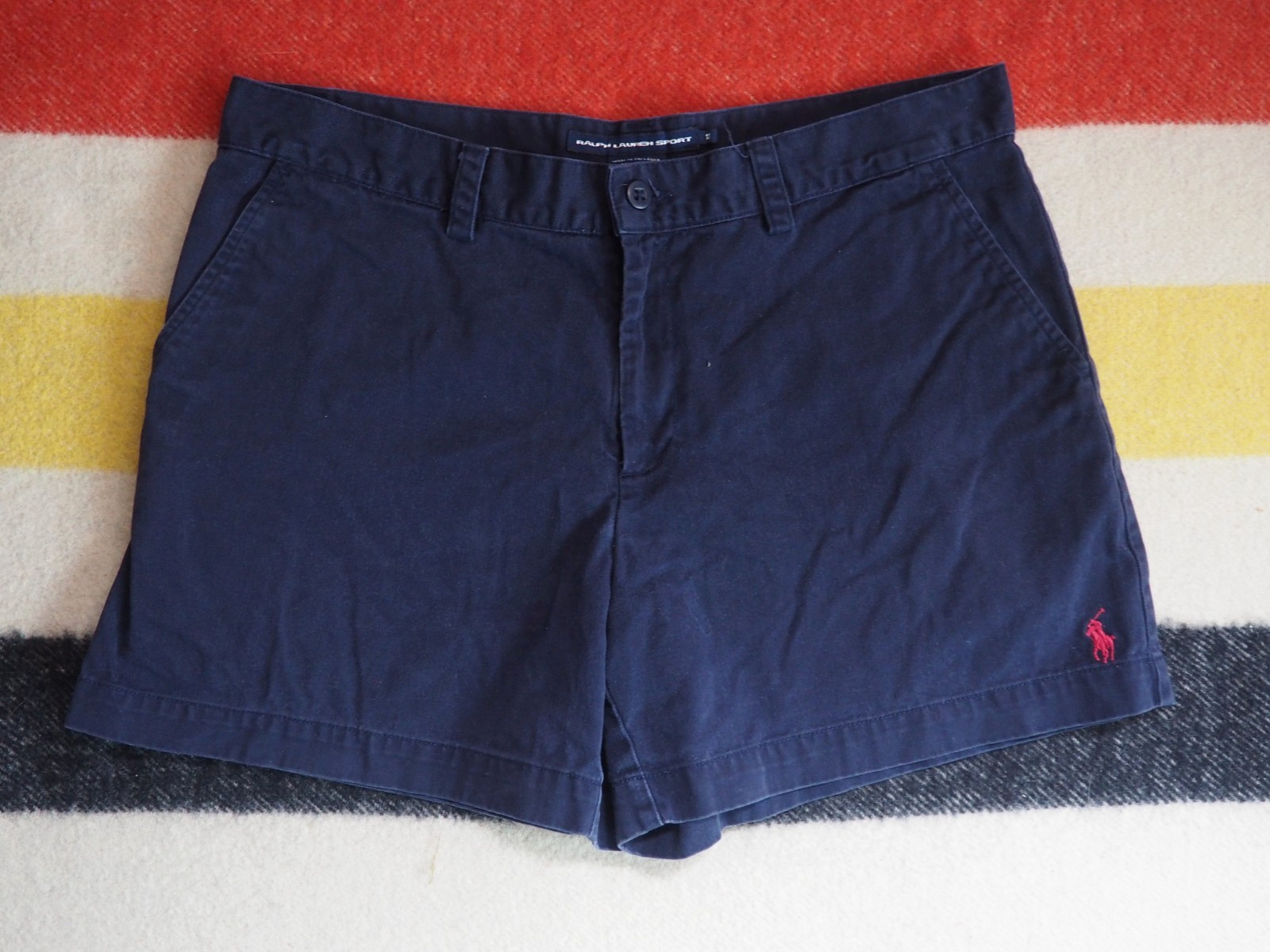 VTG Y2k 2000s Polo Ralph Lauren Sport 33W Blue Cotton Red Logo Prep Shorts 10