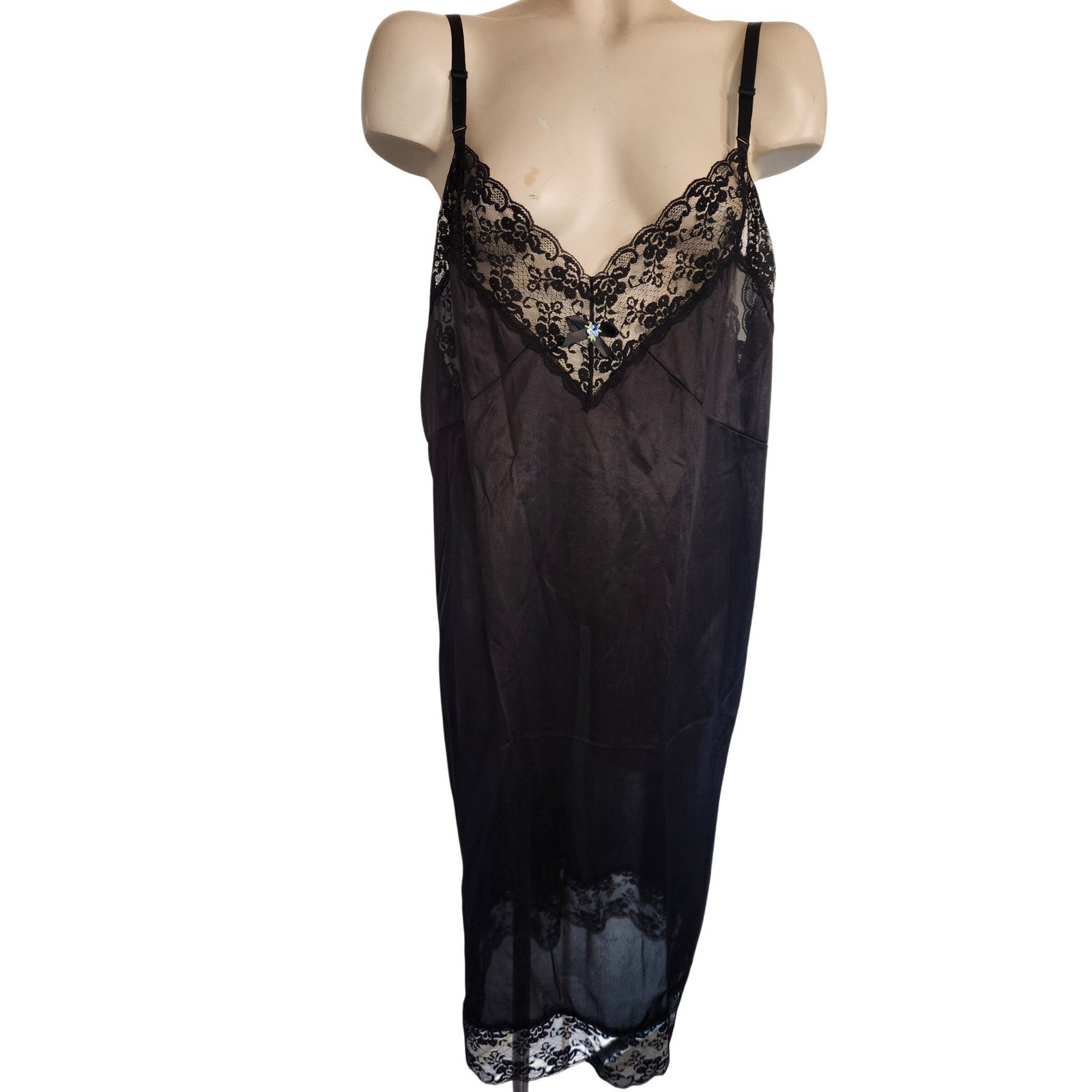 Montgomery Ward NEW Vintage Black Lace Full Slip Tall Figure Size 42 32-6970 USA