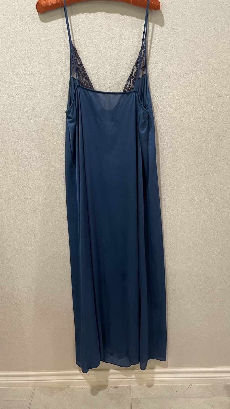 Vintage Sheer Madness Blue Lace Long Slip Dress Gown Nightgown Large