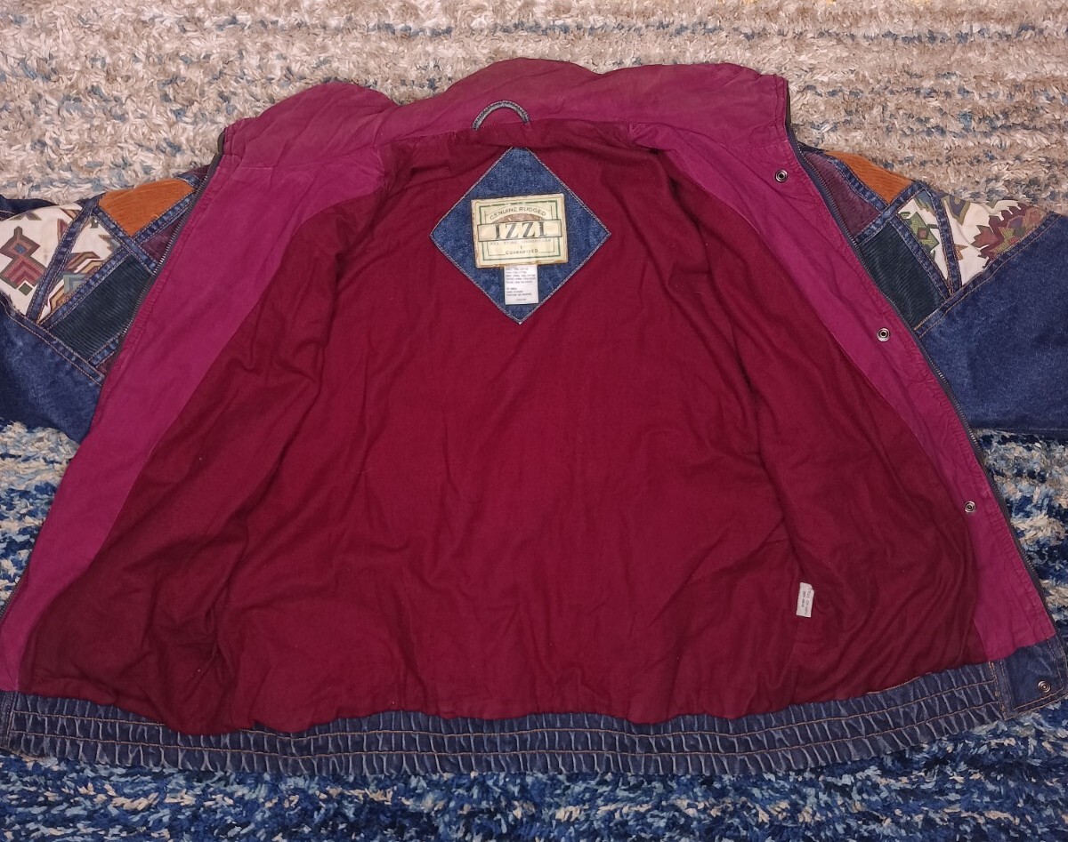 Vintage IZZI Patchwork Denim Corduroy Jacket Womens Size L 12/14