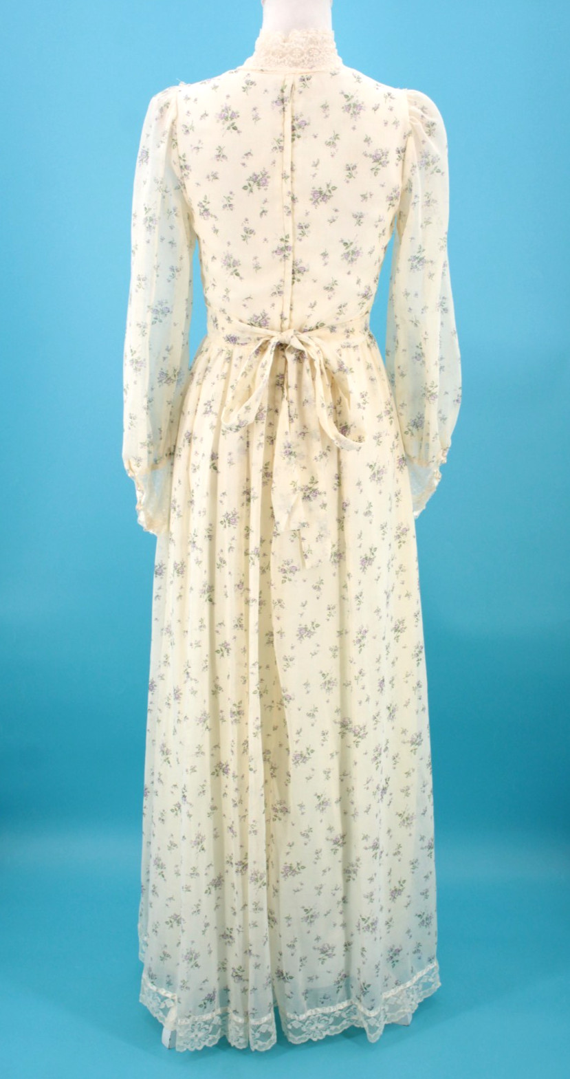 Vtg Women’s 70s Gunne Sax Cream & Purple Floral Maxi Prairie Dress XS/S 1970s