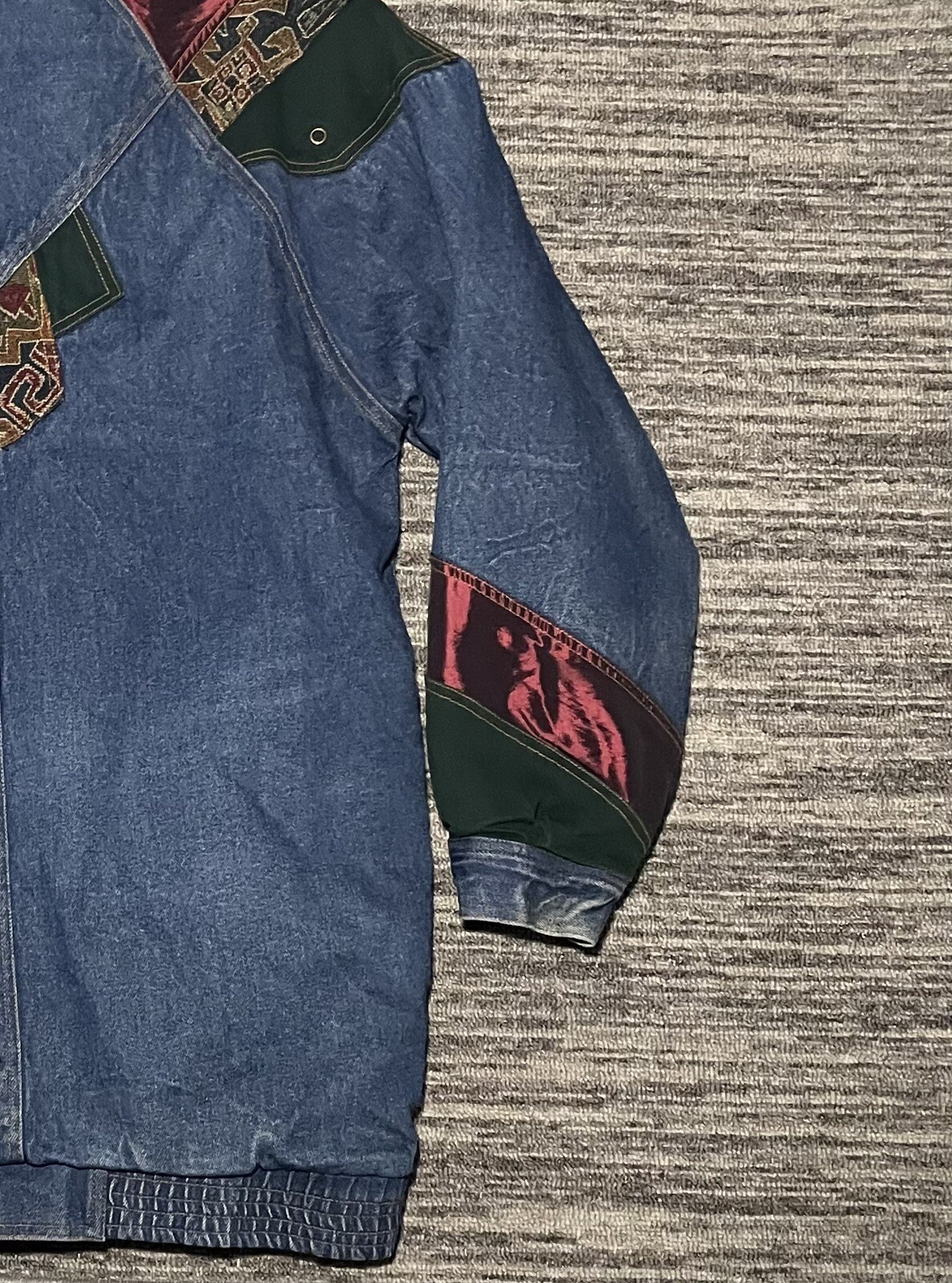 Vintage 90s Two Twenty Women’s Blue Denim Patchwork Winter Lined Jacket Small
