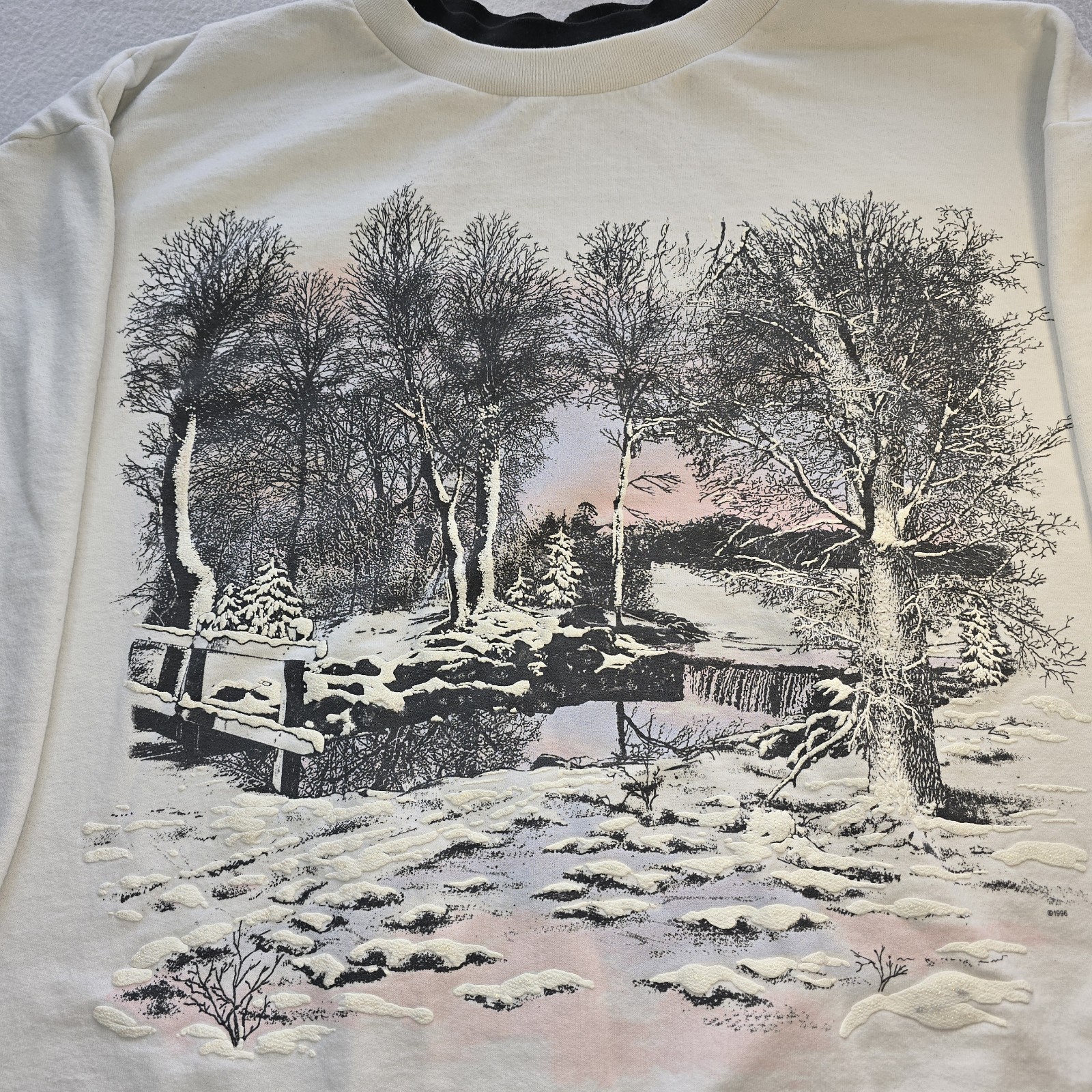 VTG 1996 Winter Landscape Sweatshirt XL Puffy Paint MINT Scenic Grandpacore Crew